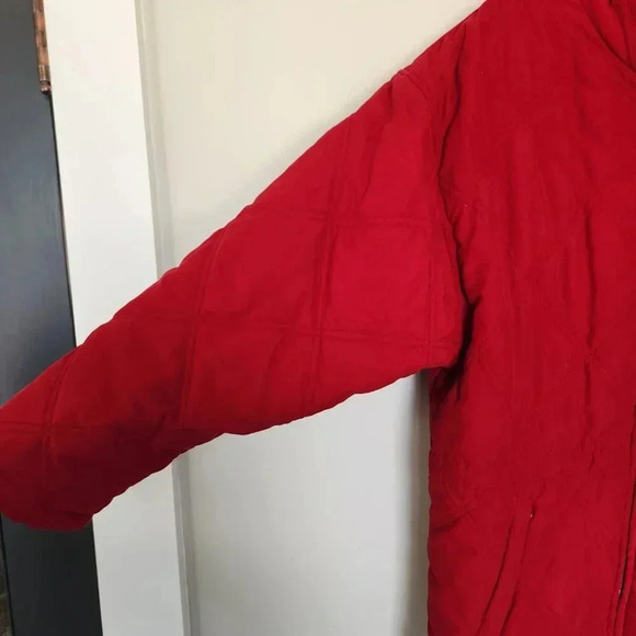 Vintage Talbots Quilted Puffer Jacket Womens Size M Red Nylon Cinchable Bomber - Picture 4 of 11
